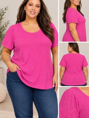 Lane Bryant Plus Size 5X Pink Ribbed Eyelet Sleeve Top – NWT